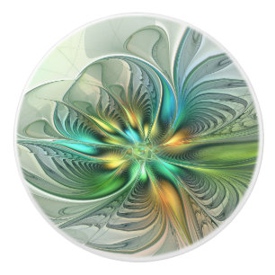 Bouton De Porte En Céramique Imaginaire coloré Moderne Fleur Abstraite Fractale
