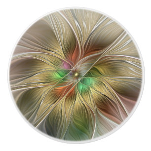Bouton De Porte En Céramique Imaginaire Floral Avec Or Moderne Abstrait Fractal