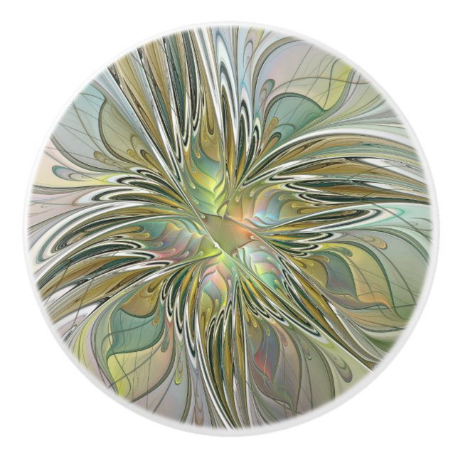 Bouton De Porte En Céramique Imaginaire Floral Fleur Art Fractal Moderne Avec O (Devant)
