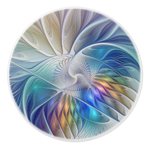Bouton De Porte En Céramique Imaginaire Floral, Fleur Fractale Abstraite coloré