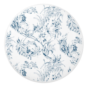 Bouton De Porte En Céramique Imaginaire Floral vintage gravé bleu toile