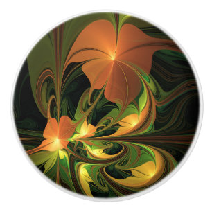 Bouton De Porte En Céramique Imaginaire Plante Abstrait rouille verte Brown fra