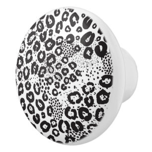 Bouton De Porte En Céramique Impression animal noir blanc Léopard des neiges Gu