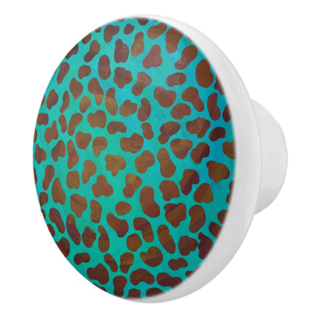 Bouton De Porte En Céramique Impression Brown et Turquoise dalmate (Droite)