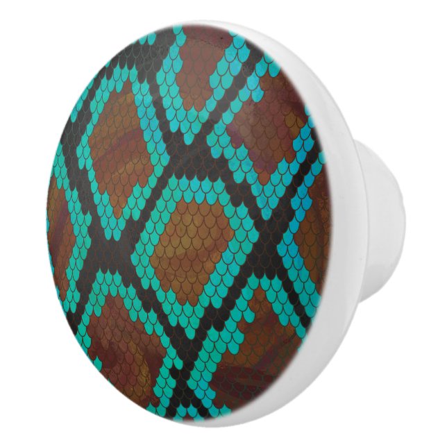 Bouton De Porte En Céramique Impression Brown et Turquoise de serpent (Droite)