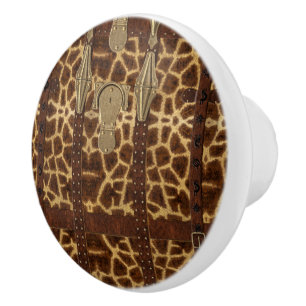 Bouton De Porte En Céramique Impression d'animal de girafe tribal en cuir vinta