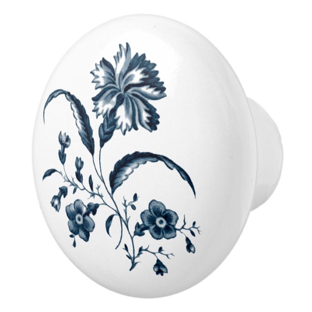 Bouton De Porte En Céramique Impression de fleurs bleues et blanches (Droite)
