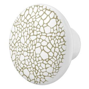 Bouton De Porte En Céramique Impression de girafe blanche or