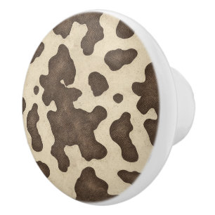 Bouton De Porte En Céramique Impression de vache marron rustique Country Wester