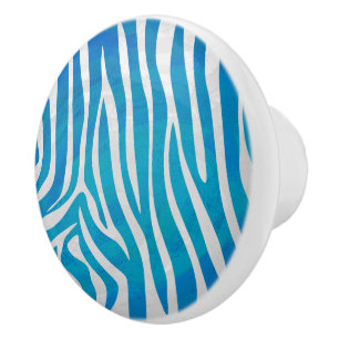 Bouton De Porte En Céramique Impression en bleu et blanc Zebra