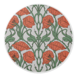 Bouton De Porte En Céramique Impression florale Art Nouveau coquelicot rouge