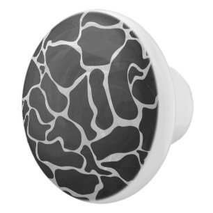 Bouton De Porte En Céramique Impression Giraffe noir et gris clair