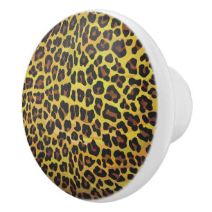 Bouton De Porte En Céramique Impression léopard Brown et jaune