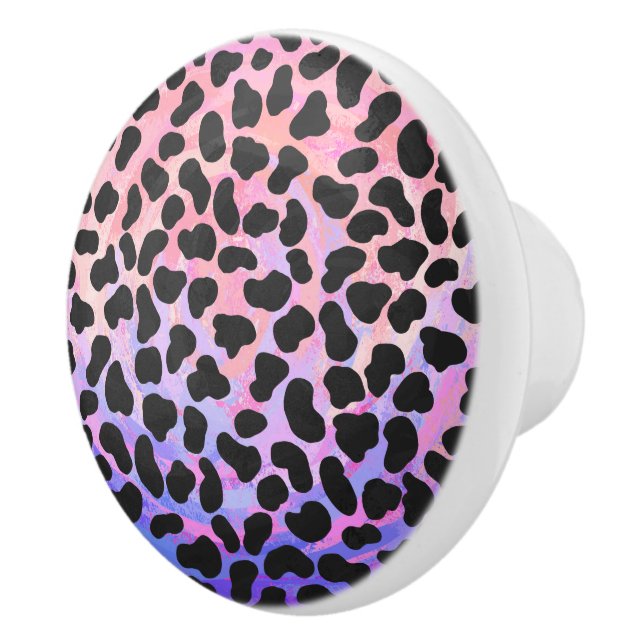 Bouton De Porte En Céramique Impression noire et rose dalmate (Droite)