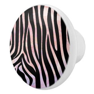 Bouton De Porte En Céramique Impression noire et rose Zebra