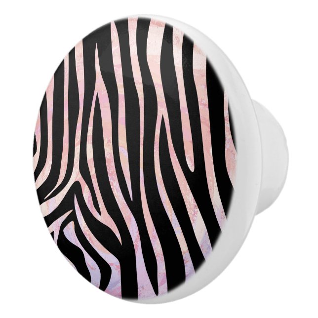 Bouton De Porte En Céramique Impression noire et rose Zebra (Droite)