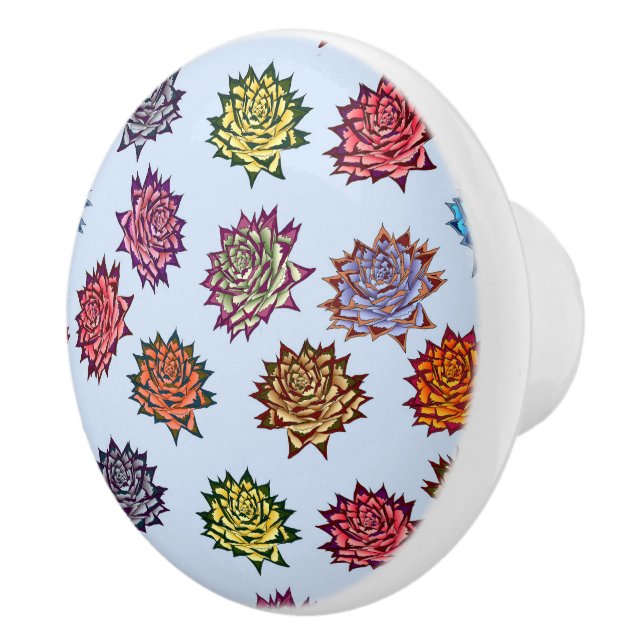 Bouton De Porte En Céramique Impression Rose pointillée, Modèle Floral Moderne (Droite)