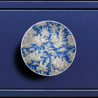 Bouton De Porte En Céramique Imprimé chic vintage bleu foncé toile de jouy