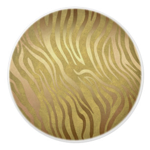 Bouton De Porte En Céramique Imprimé Zèbre Bronze Doré Safari Glam Jungle