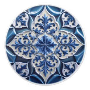 Bouton De Porte En Céramique Indigo Azulejo Bleu Portugais Lisbonne Talavera