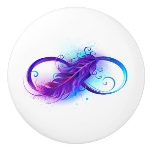 Bouton De Porte En Céramique Infinity with purple feather
