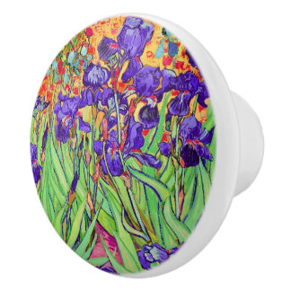 Bouton De Porte En Céramique Iris de Van Gogh à St. Remy, sarcelle