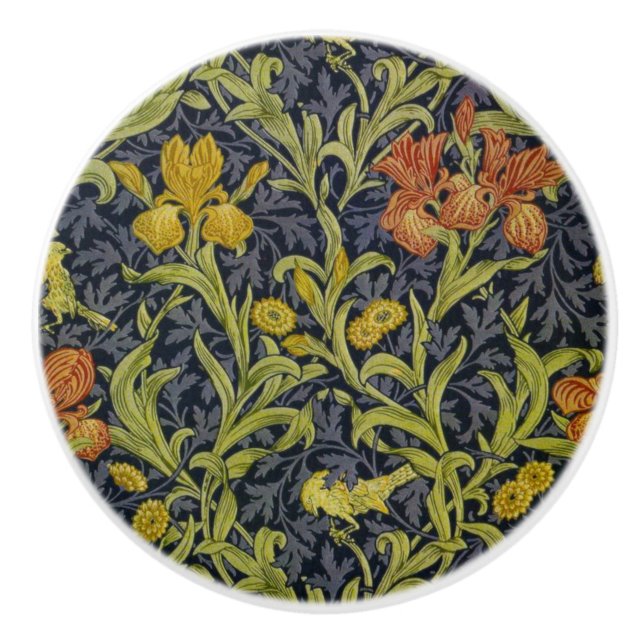 Bouton De Porte En Céramique Iris Motif (par William Morris) (Devant)