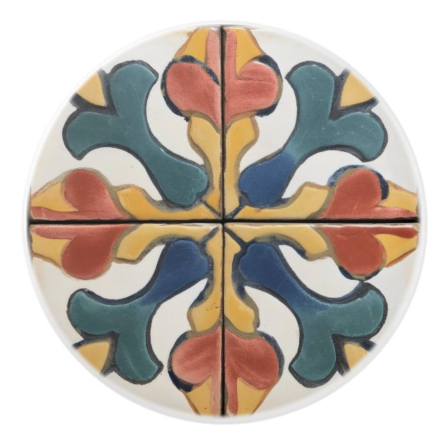Bouton De Porte En Céramique Italien Carrelage Floral traditionnel (Devant)