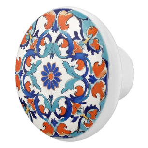 Bouton De Porte En Céramique Iznik Floral turc Vintage Turquoise Blue Flower