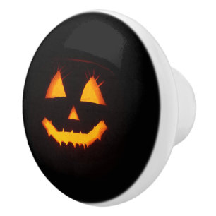 Bouton De Porte En Céramique Jack-o'-lantern éclairé