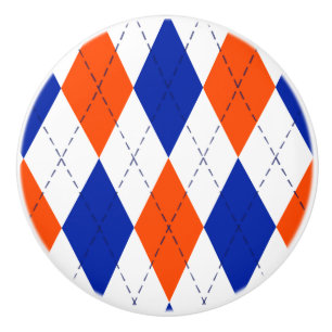 Bouton De Porte En Céramique Jacquard Preppy traditionnel en orange et bleu