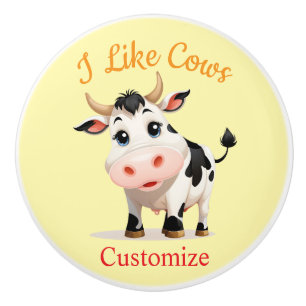 Bouton De Porte En Céramique J'Aime Cows Art Thunder_Cove