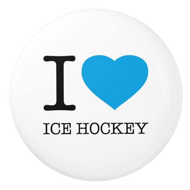 BOUTON DE PORTE EN CÉRAMIQUE J'AIME LE HOCKEY GLACE (Devant)