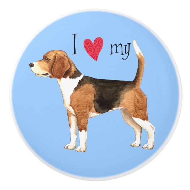 Bouton De Porte En Céramique J'aime mon beagle (Devant)