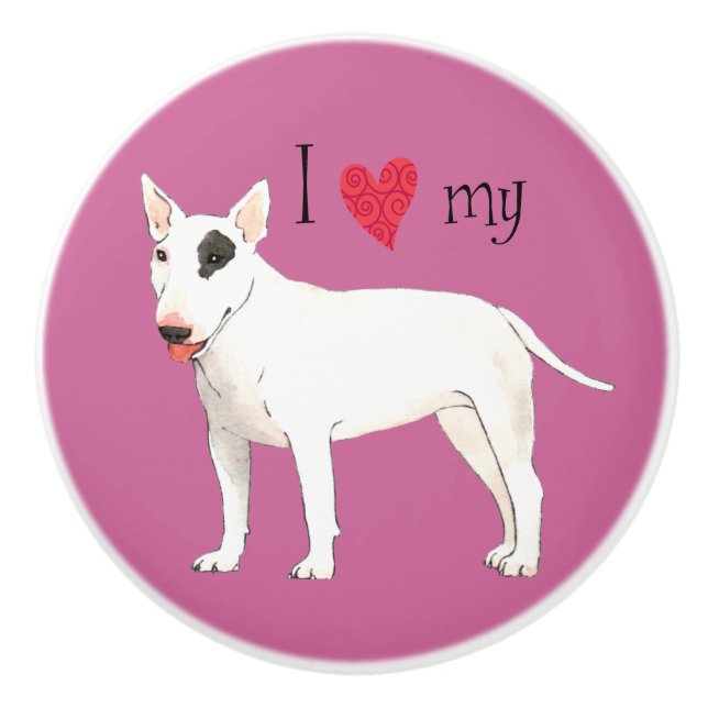 Bouton De Porte En Céramique J'aime mon bull-terrier (Devant)