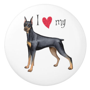 Bouton De Porte En Céramique J'aime mon Doberman Pinscher