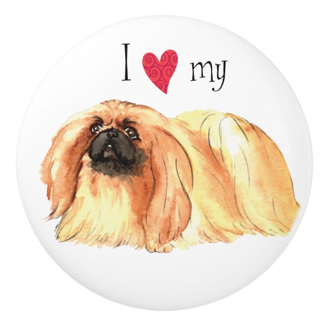 Bouton De Porte En Céramique J'aime mon Pekingese (Devant)