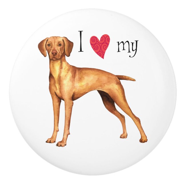 Bouton De Porte En Céramique J'aime mon Vizsla (Devant)