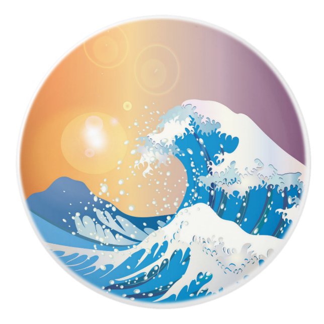 Bouton De Porte En Céramique Japonais Wave Art Sunset Ocean (Devant)