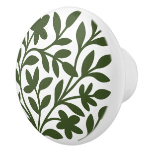 Bouton De Porte En Céramique Jardin de vrilles vert feuille florale