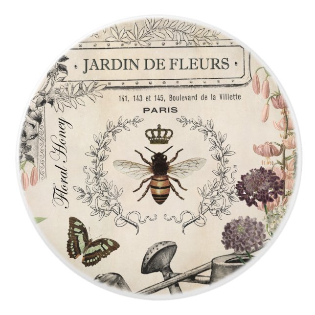 Bouton De Porte En Céramique Jardin français vintage moderne d'abeille (Devant)