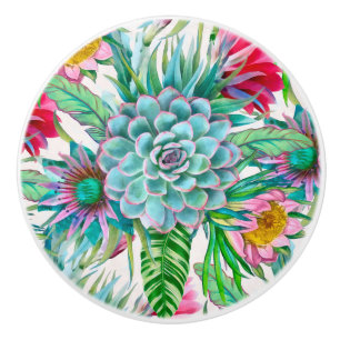Bouton De Porte En Céramique Jardin tropical succulent