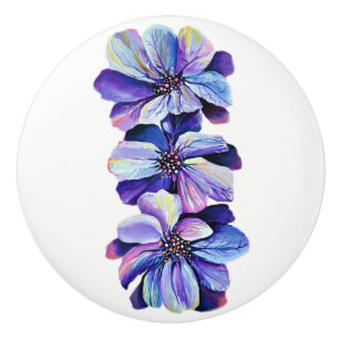 Bouton De Porte En Céramique Jardinage Lover Delphinium Fleurs