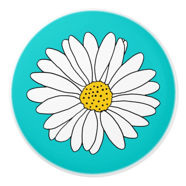 Bouton De Porte En Céramique Jaune Turquoise & Blanc Daisy (Devant)