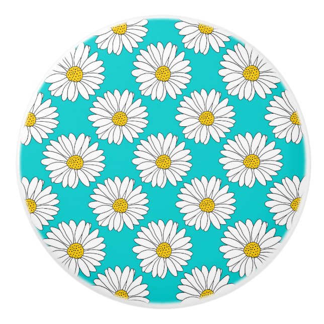 Bouton De Porte En Céramique Jaune Turquoise Blanc Motif (Devant)
