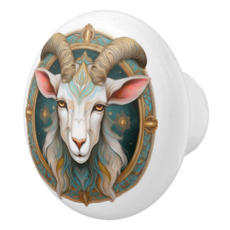 Bouton De Porte En Céramique JDR Fantastique Emblème de la Chèvre de Grimmloch