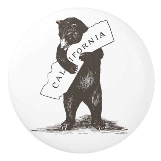 Bouton De Porte En Céramique Je T'Aime Californie Bear Hugging State (Devant)