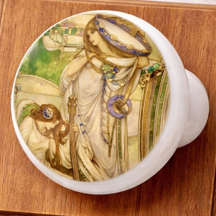 Bouton De Porte En Céramique Jeunes Filles Musiciennes Art Nouveau Illustration