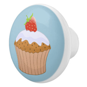 Bouton De Porte En Céramique Joli Bun Fraise Bleu