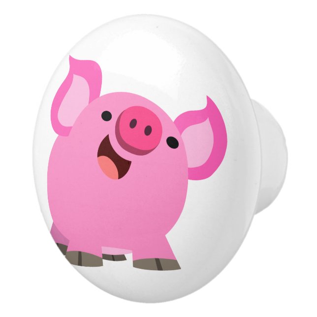 Bouton De Porte En Céramique Joli Cochon De Caricature En Rire (Droite)
